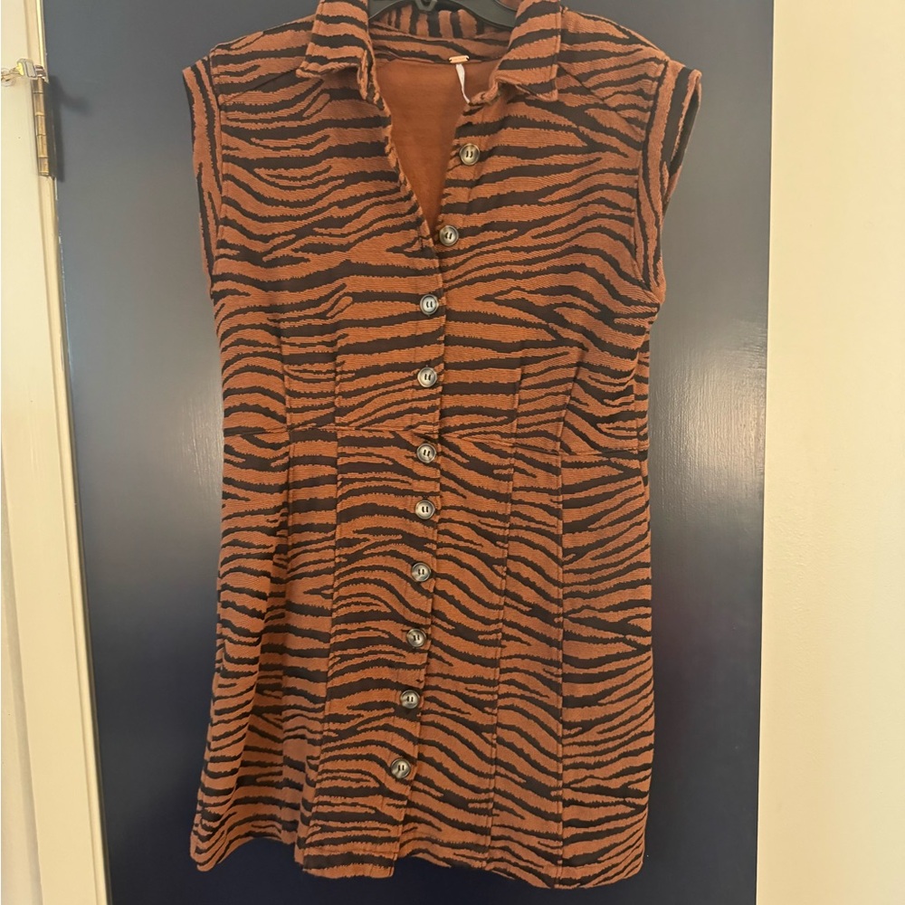 Free People Tiger Print Mini Dress - Black and Brown